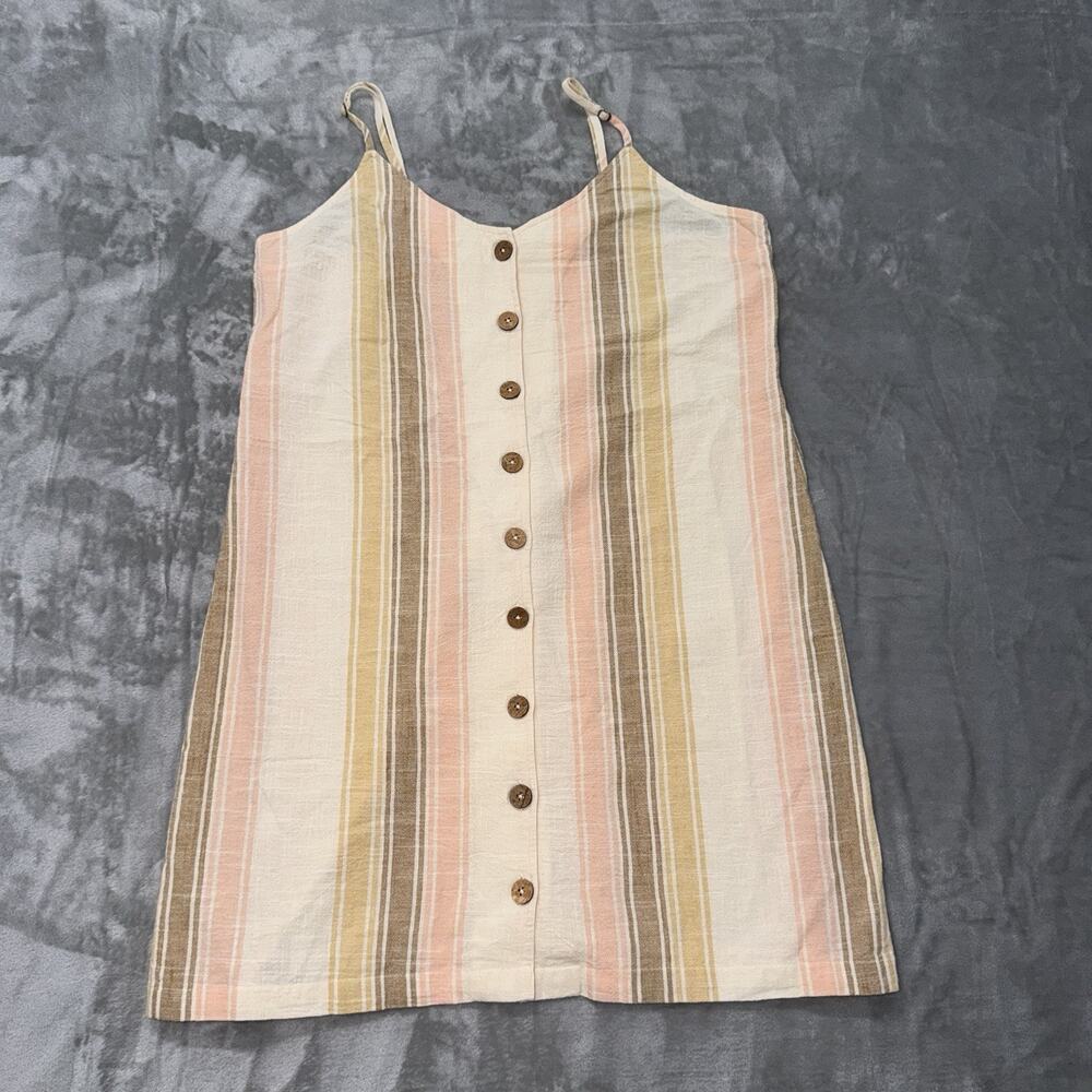 Rip Curl Classic Surf Stripe Button Through Mini Dress Coverup Pink Tan XL